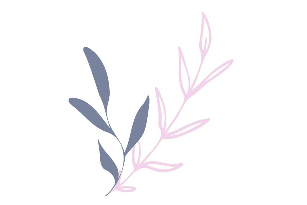 2 leaf stems in blue and pink